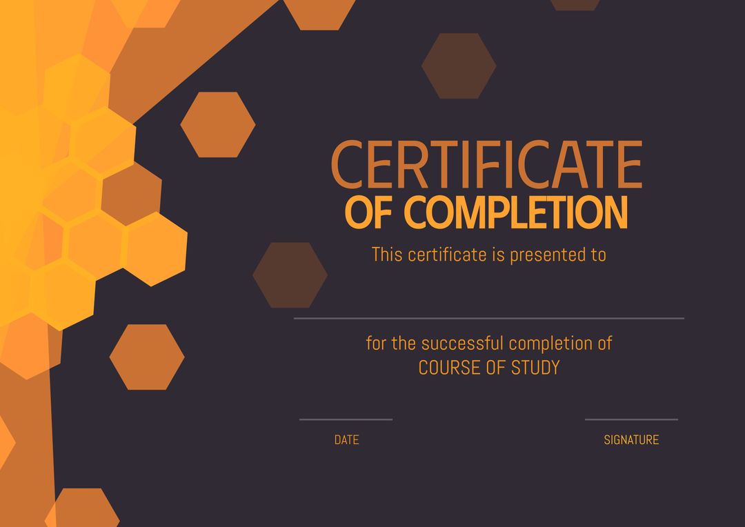 Modern Certificate of Completion with Hexagonal Pattern - Download Free Stock Templates Pikwizard.com