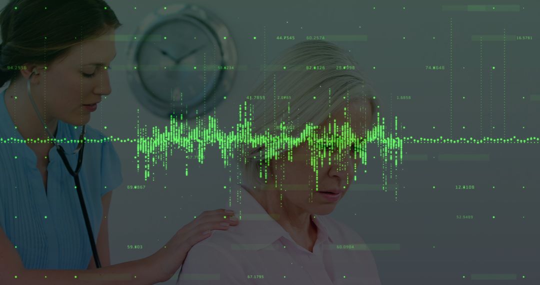 Nurse Monitoring Patient While Analyzing Digital Health Data
