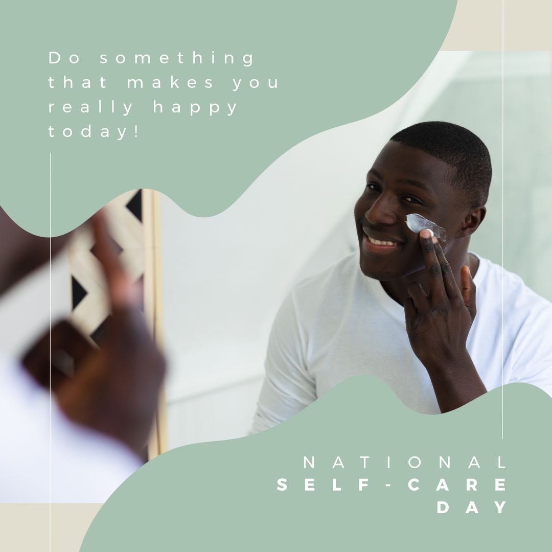 African American Man Applying Face Cream for National Self-Care Day - Download Free Stock Templates Pikwizard.com