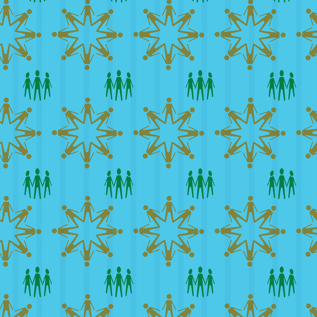 Abstract People Icons and Geometric Shapes Pattern on Transparent Background