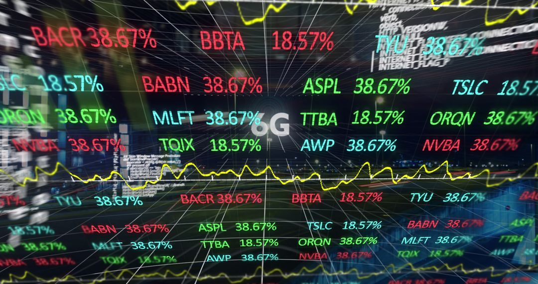 Digital Stock Market Data on Cityscape Overlay