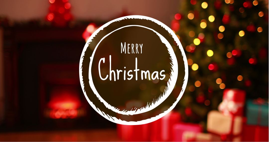 Merry Christmas Festive Greeting with Blurred Tree and Gifts