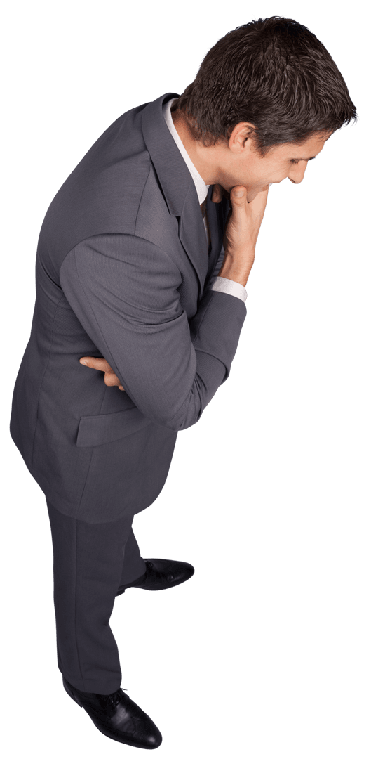 Transparent isolated businessman thinking and touching chin