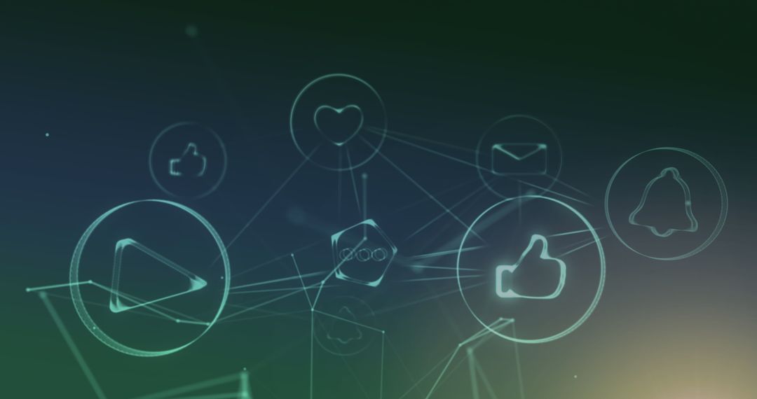 Futuristic Digital Icons and Network Connections on Blue Background