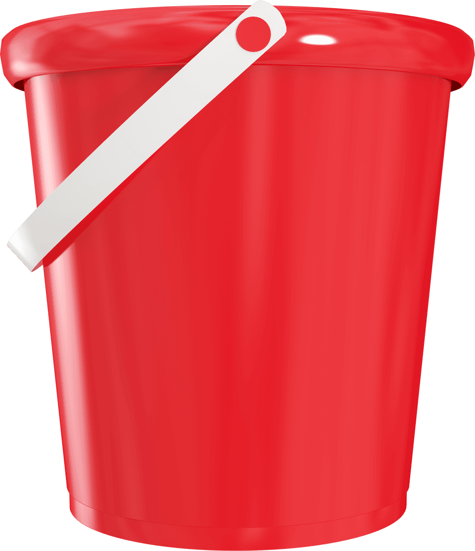 Red Bucket with White Handle on Transparent Background