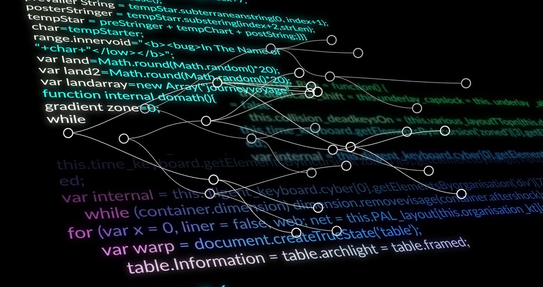 Code on Screen with Network Graph and Digital Connections