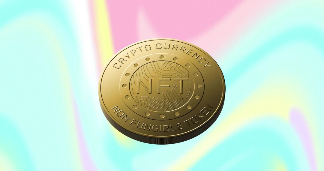 Golden NFT Coin on Pastel Gradient Background