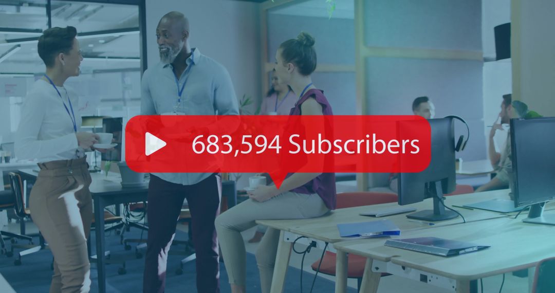 Office Team Networking with Featured Subscriber Count Overlay