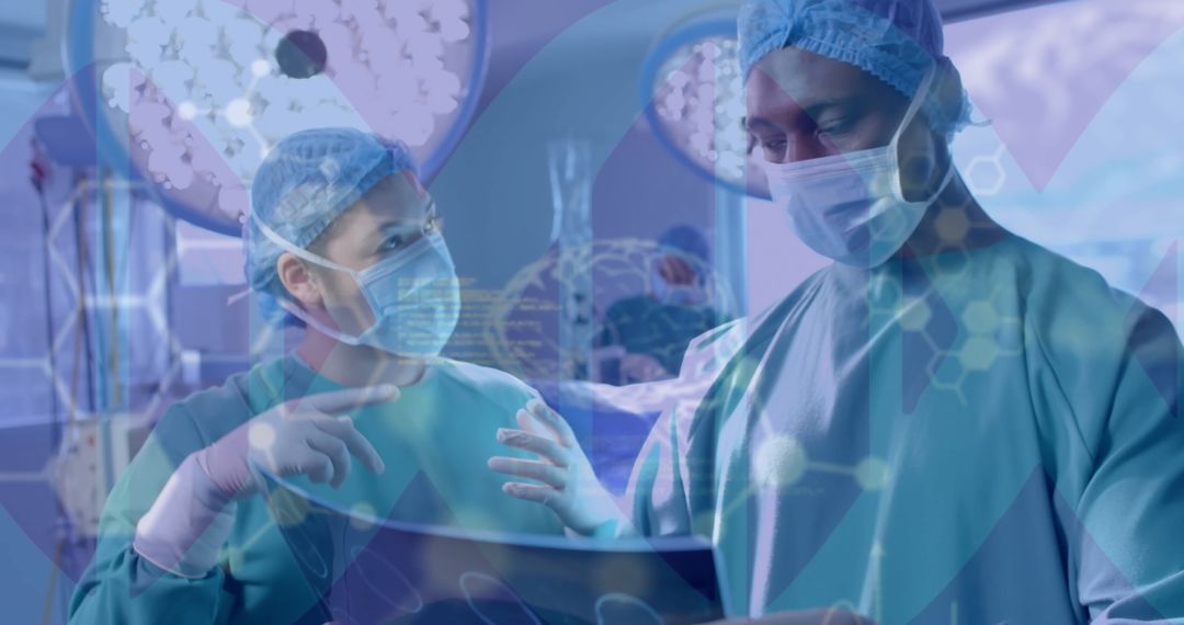 Diverse Surgeons Analyzing Digital Data in Hospital Setting