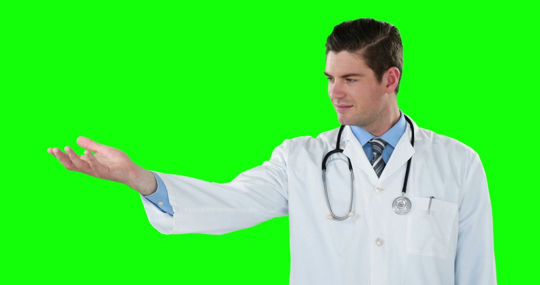 Male Doctor with Outstretched Hand on Green Screen Background - Free Images, Stock Photos and Pictures on Pikwizard.com