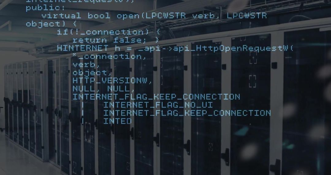 Digital Code and Data Process Over Modern Server Room