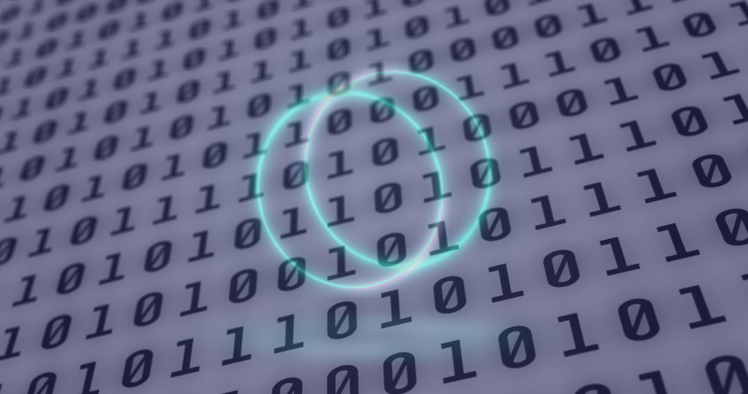Neon Circles Highlighting Binary Code Digital Technology Concept