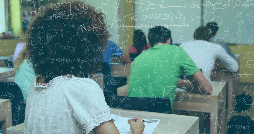 Eager Students Learning Chemistry in Classroom Study Session