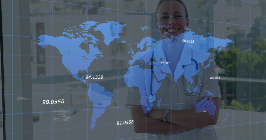 Smiling Female Doctor with Digital Global Healthcare Interface