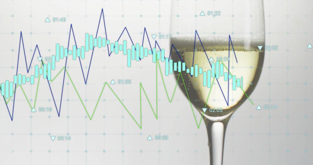 White Wine Glass Refracting Candlestick Charts and Line Graphs for Finance Concept