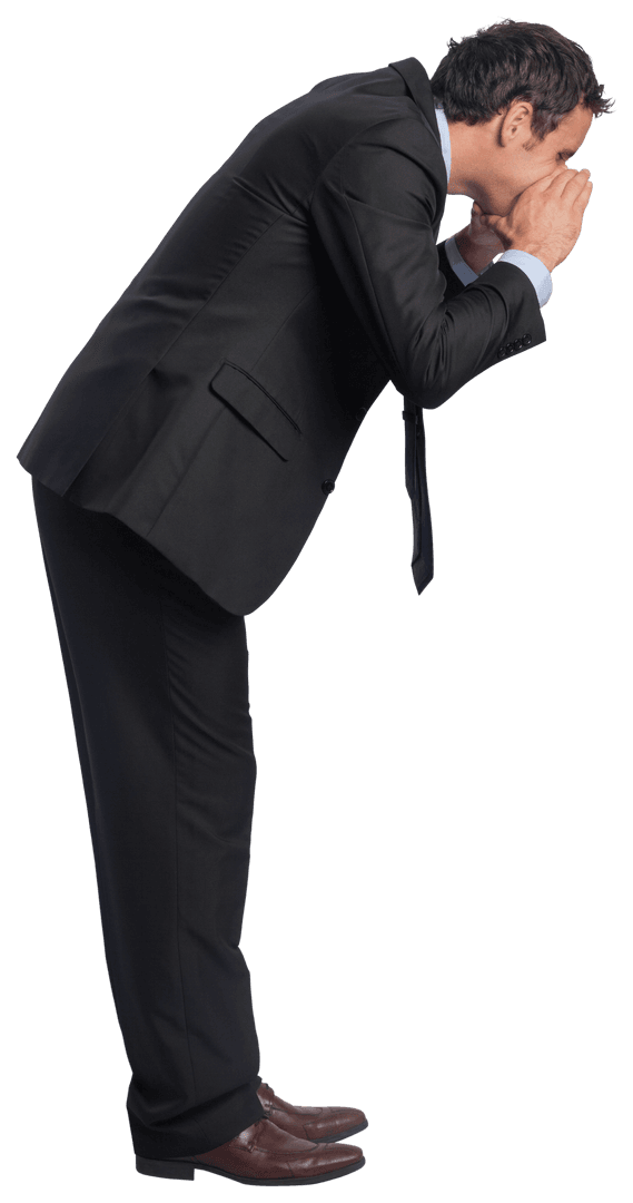 Businessman Shouting in Black Suit on Transparent Background
