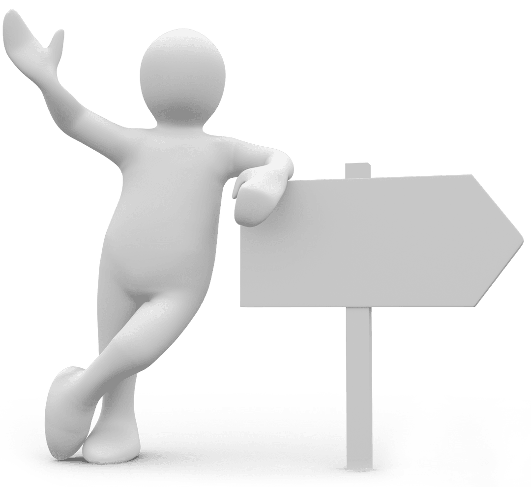 3D White Figure with Arrow Sign on Transparent Background