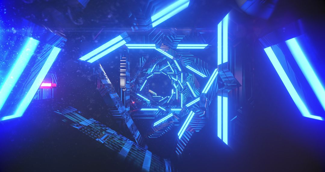 Glowing Blue Triangular Tunnel with Hypnotic Light Patterns