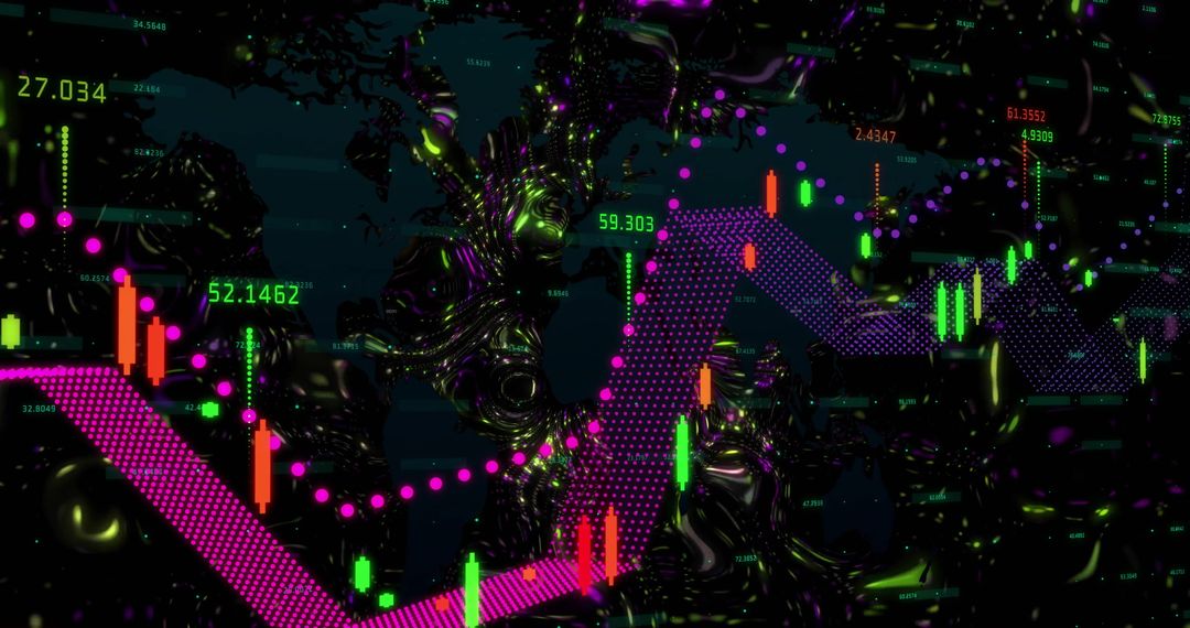 Futuristic Stock Market Data Analysis with Neon Candlesticks