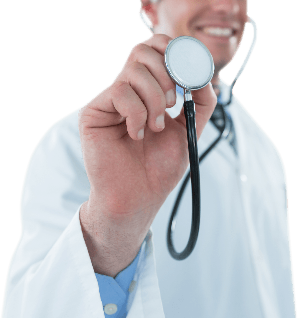 Transparent Doctor Holding Stethoscope with Smile