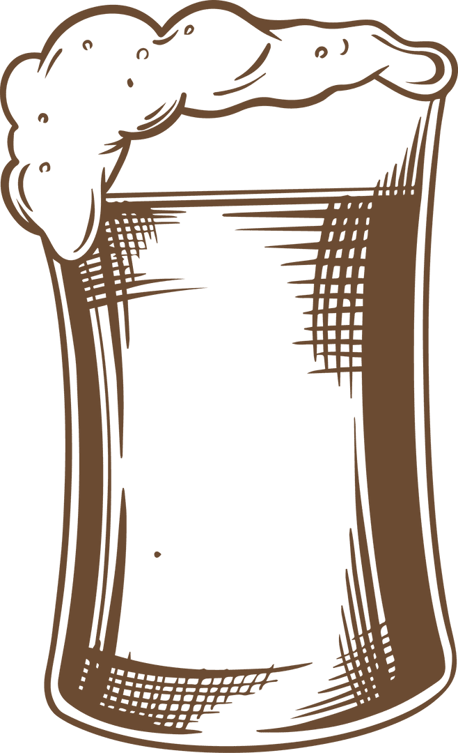 Rustic Sketch of Beer Glass with Frothy Foam Transparent Background