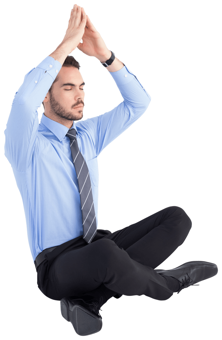Transparent Calm Businessman in Lotus Pose Practicing Mindfulness Meditation