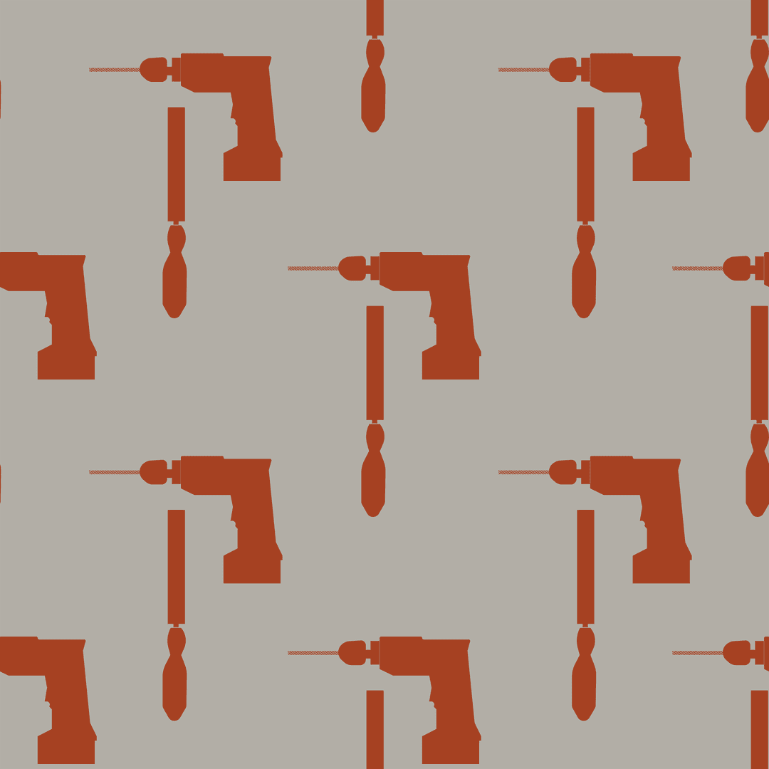 Seamless Red Drill and Chisel Pattern on Transparent Background