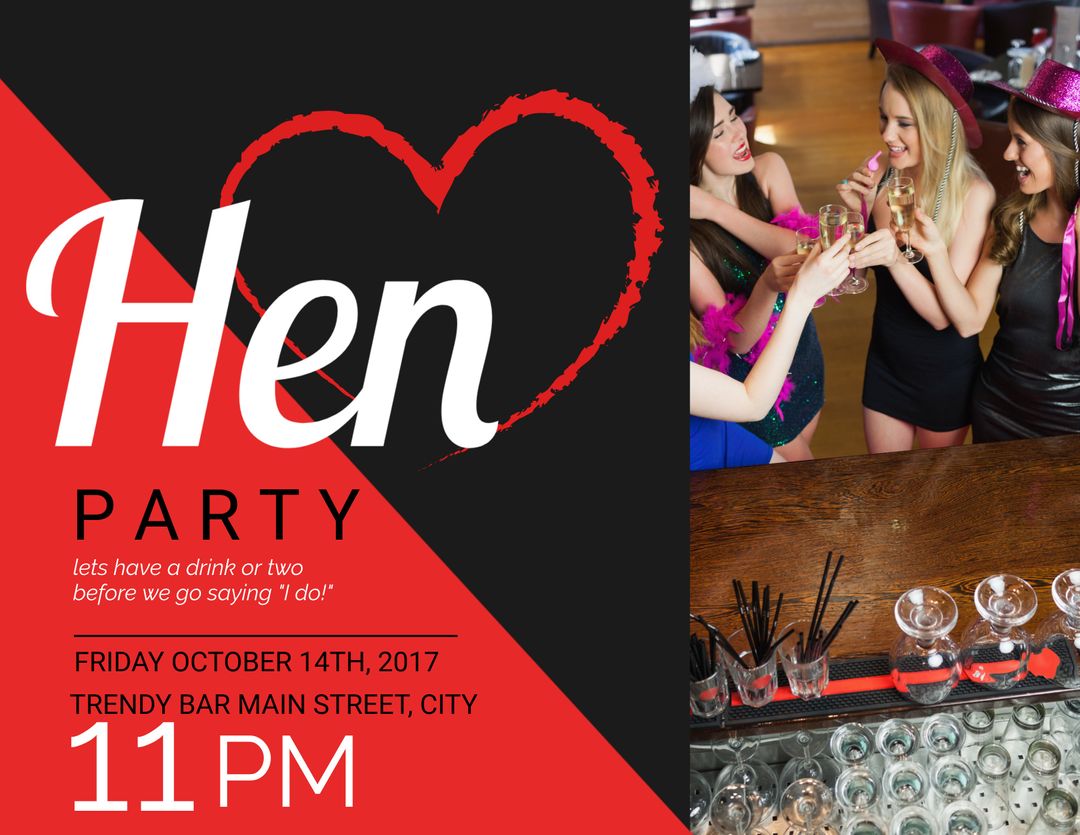 Hen Party Invitation Design with Friends Toasting Drinks