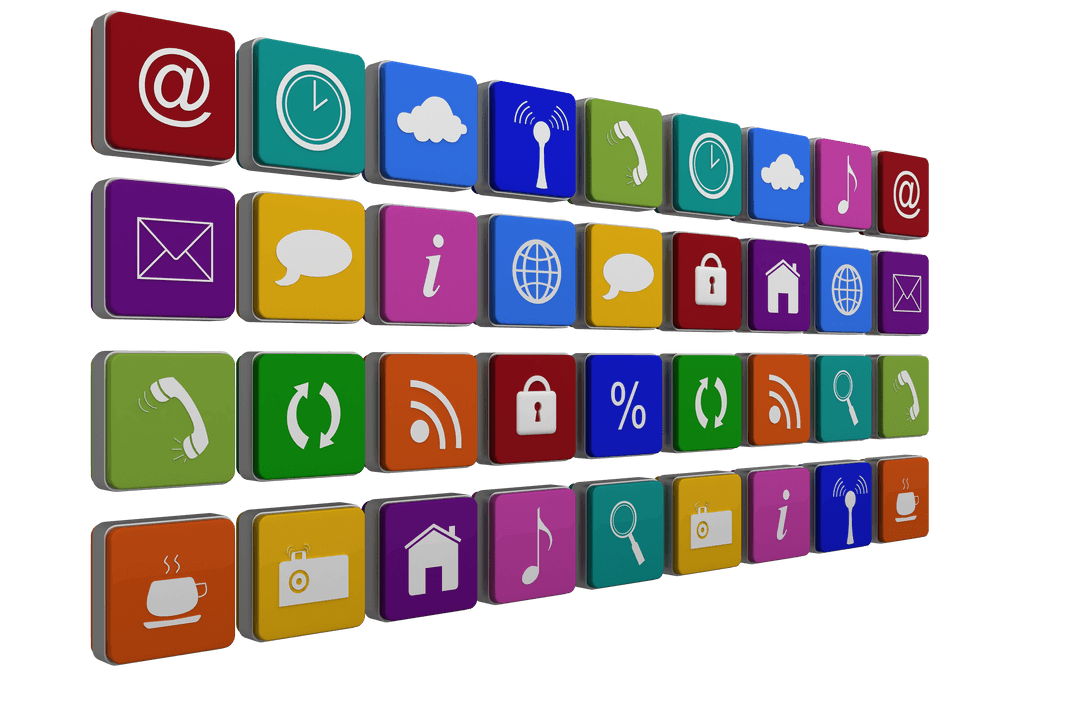 Transparent Digital Icons Grid Illustration for Interface Design