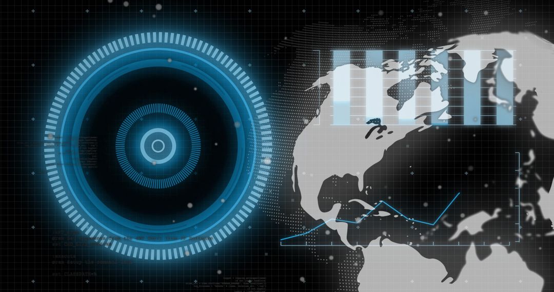 Digital interface with globe and data analytics visualization