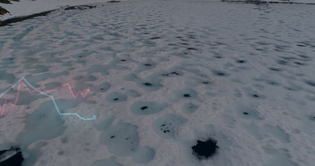 Ice Sheet with Melt Holes and Overlay Graphs Highlighting Climate Change