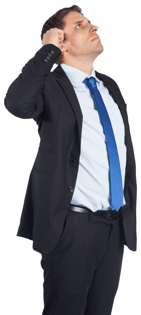 Transparent Businessman Scratching Head and Looking Pensive