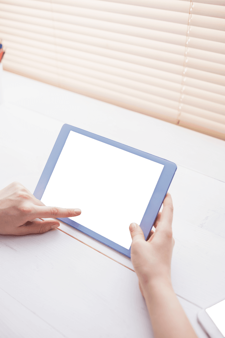 Hands and Tablet with Blank Screen Transparency Enhancing Digital Focus