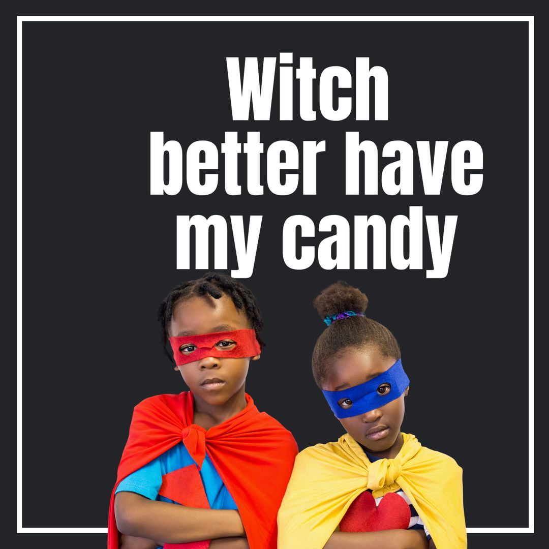 Confident Kids in Vibrant Hero Costumes Demand Halloween Treats