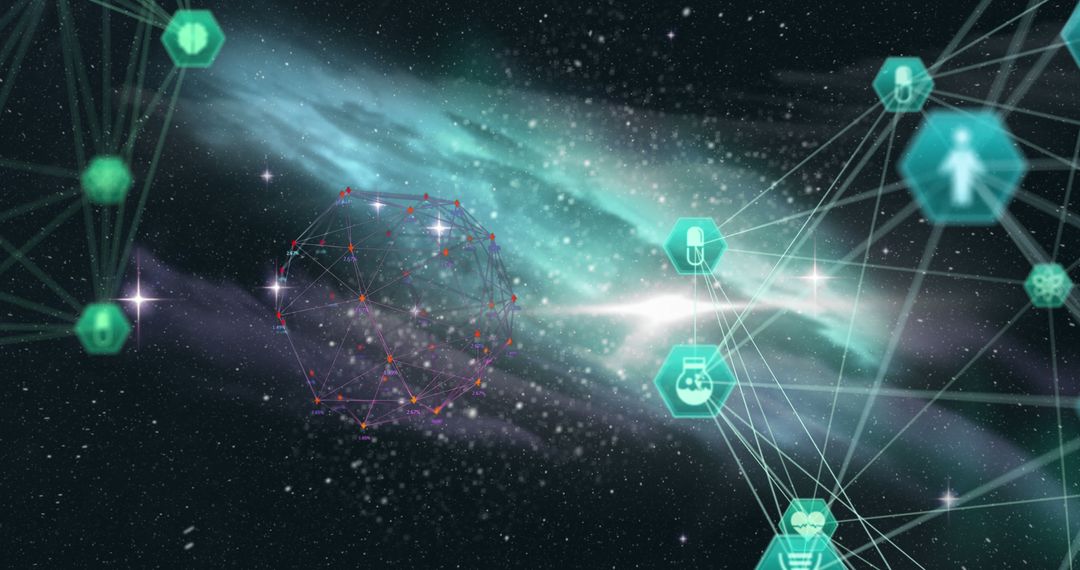 Futuristic Medical Technology Network in Galactic Background