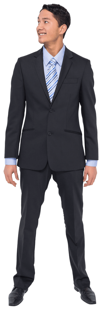 Smiling Asian Businessman in Suit Looking Sideways Transparent PNG