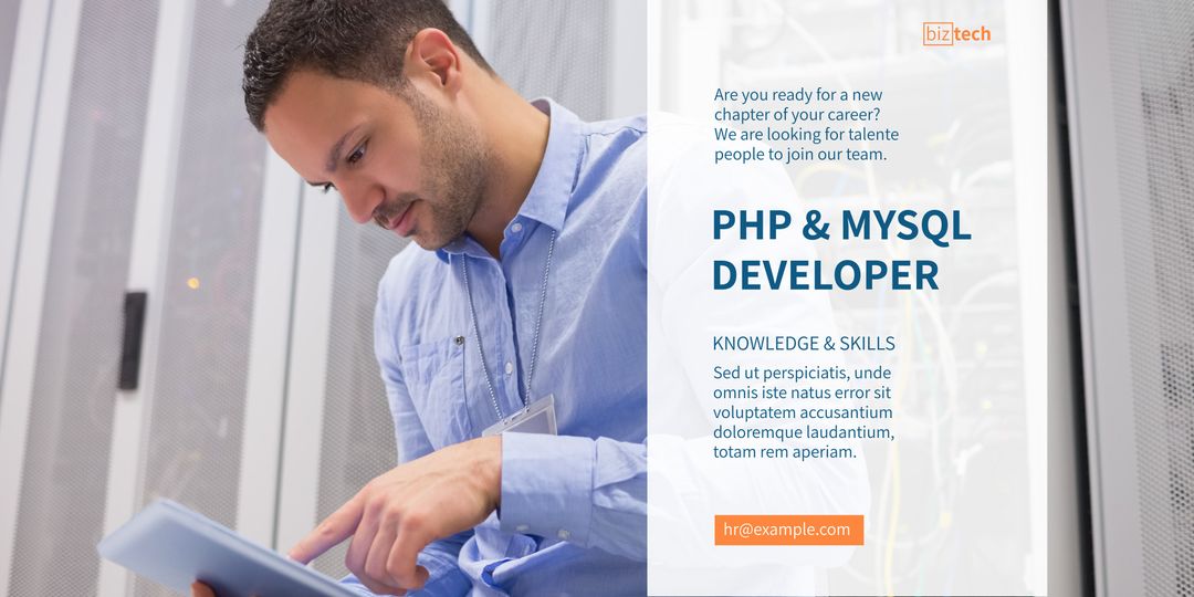 IT Specialist Conducting Technical Work in Modern Server Room