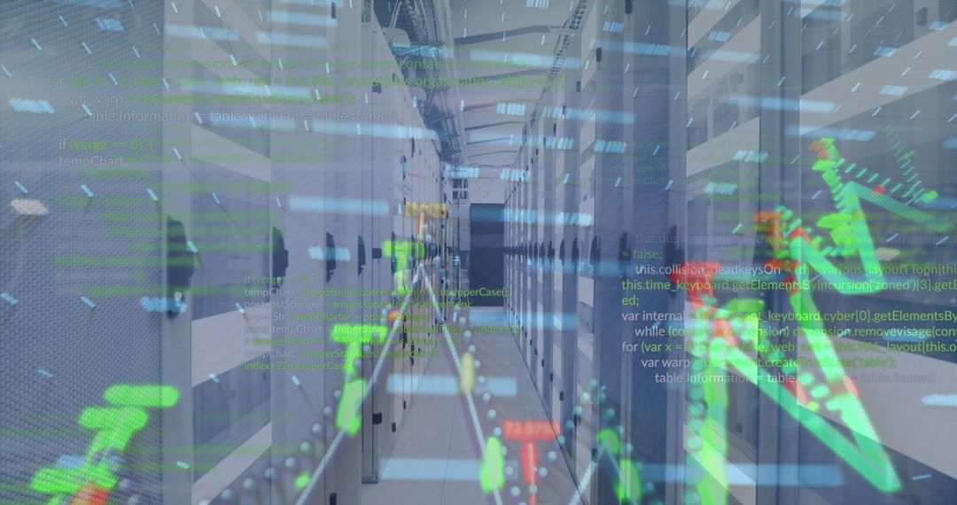 Digital Stock Market Data Overlaying Modern Office Structure