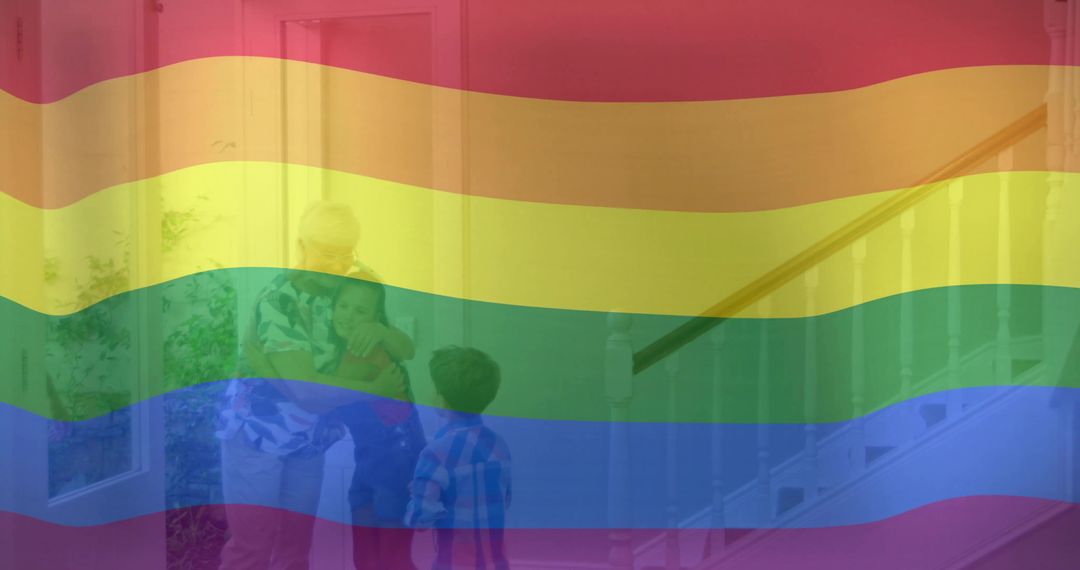 Grandparent Connection Through Family Hug with Rainbow Overlay