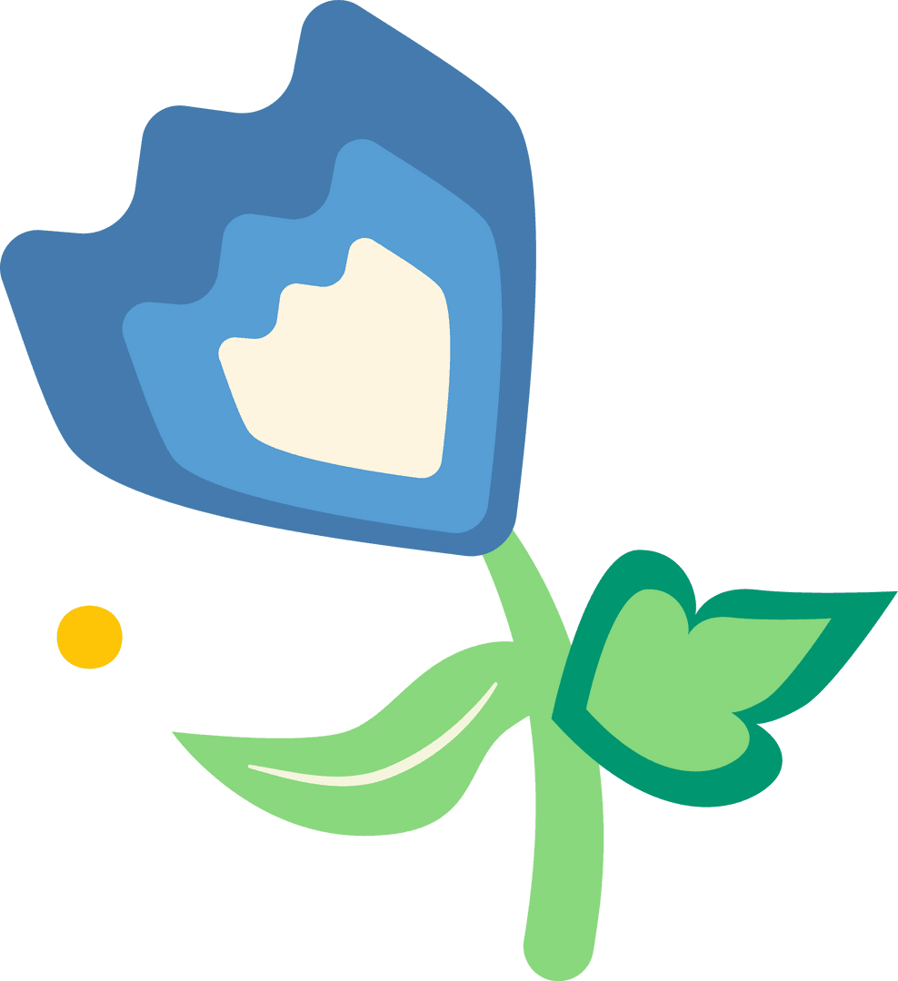 Flat Design Blue Flower with Yellow Accent on Transparent Background