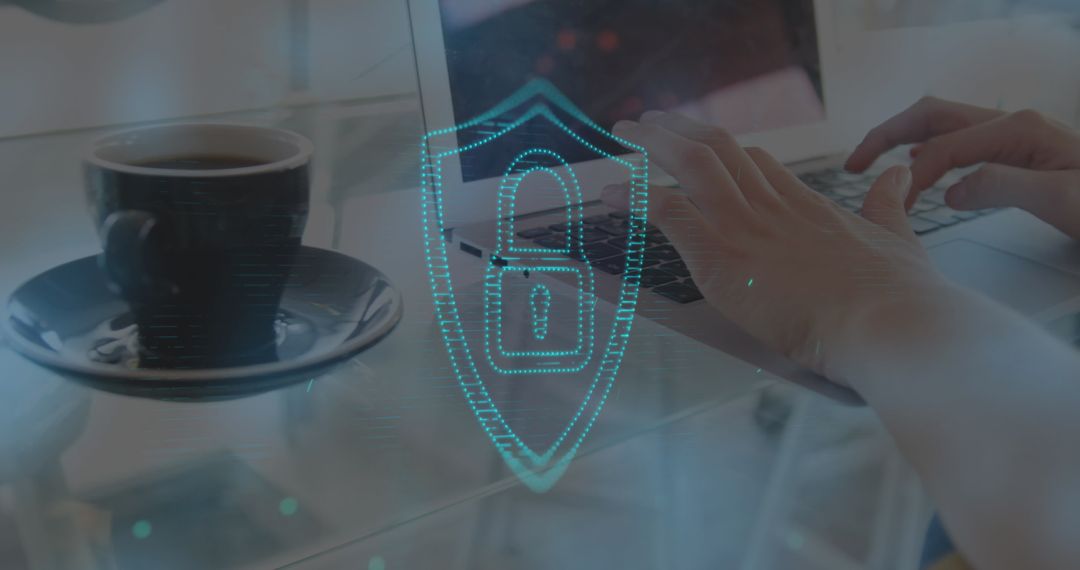 Cybersecurity Concept with Laptop and Digital Padlock Overlay