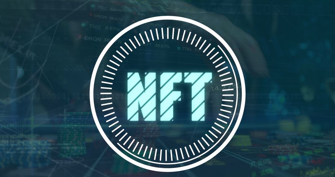 NFT Concept with Digital Overlay on Business Setup