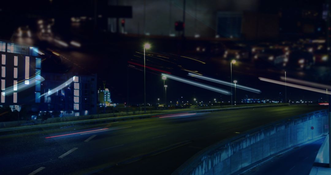 Dynamic Night Cityscape with Blur Motion Over Highway