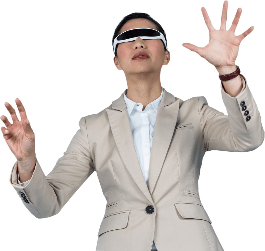 Transparent Background Businesswoman Using AR Glasses