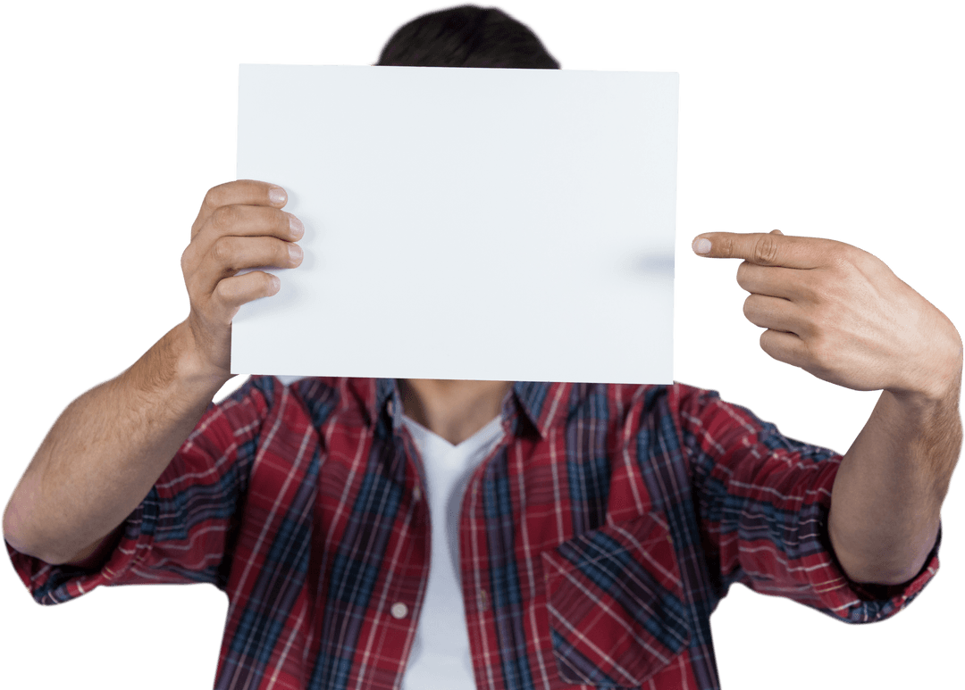 Caucasian Man Holding Blank Paper: Copy Space on Transparent Background