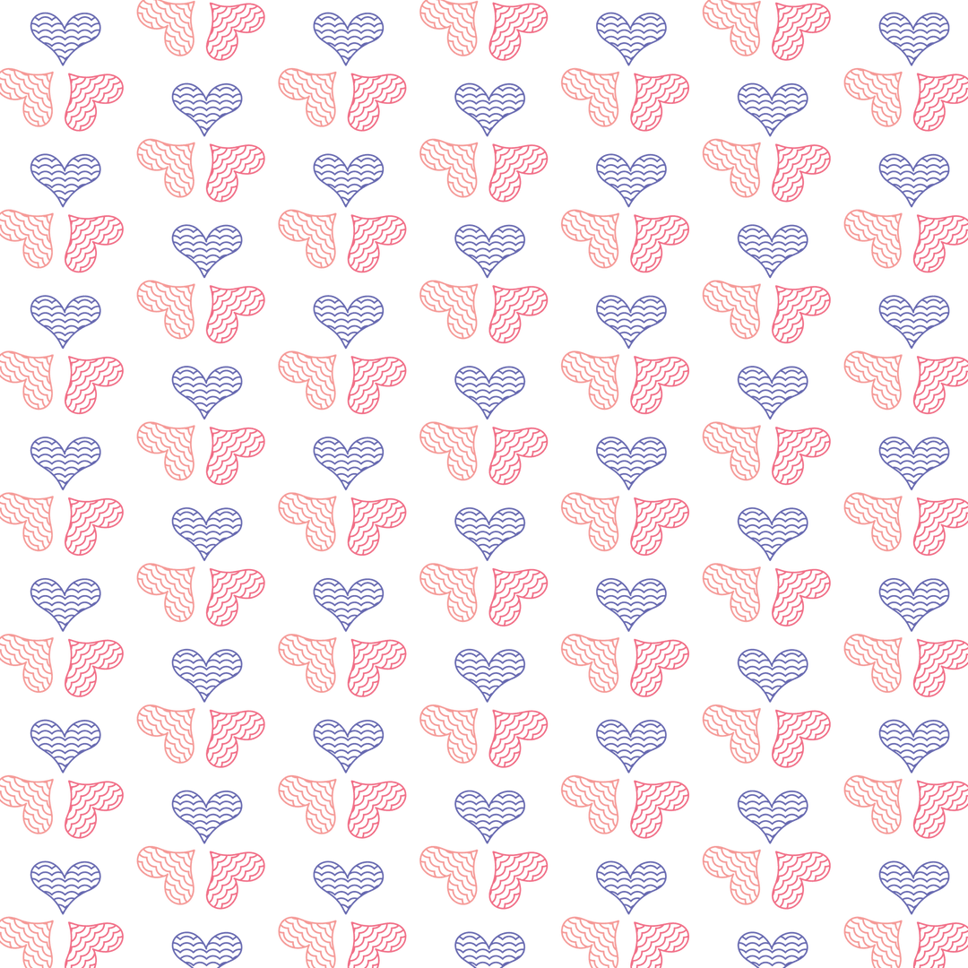 Pattern of Overlaying Red and Blue Hearts, Cartoon Style
