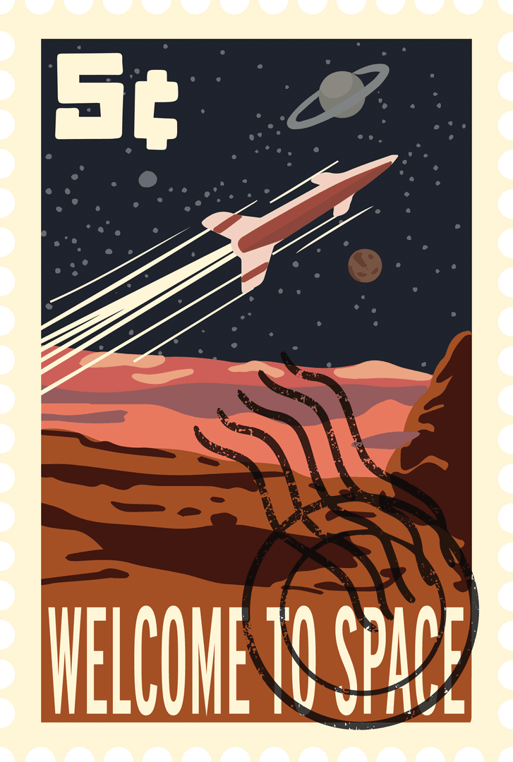 Retro Space Travel Postage Stamp Transparent Vector