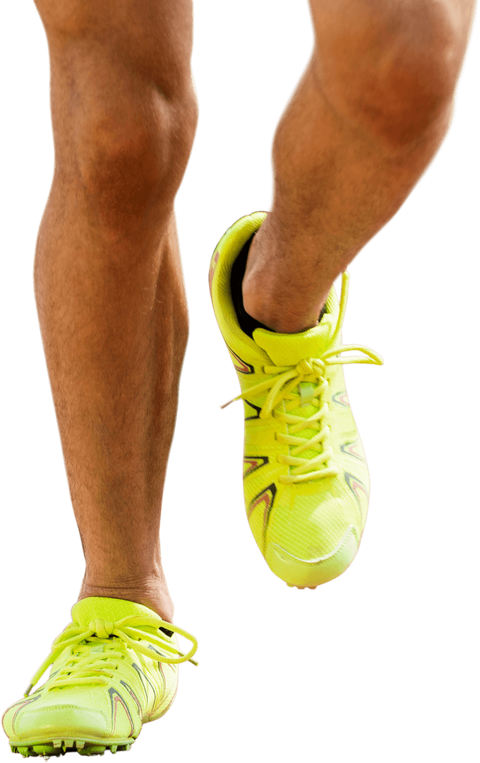 Athletic Runner in Neon Shoes on Transparent Background
