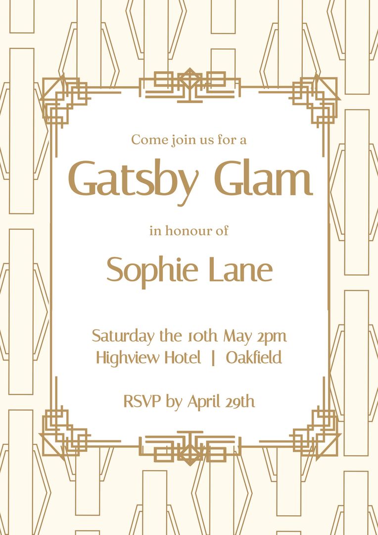 Gatsby Glam Party Invitation with Elegant Golden Design - Download Free Stock Templates Pikwizard.com