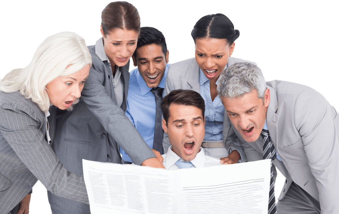 Group of Business Professionals Sharing Exciting News Transparent